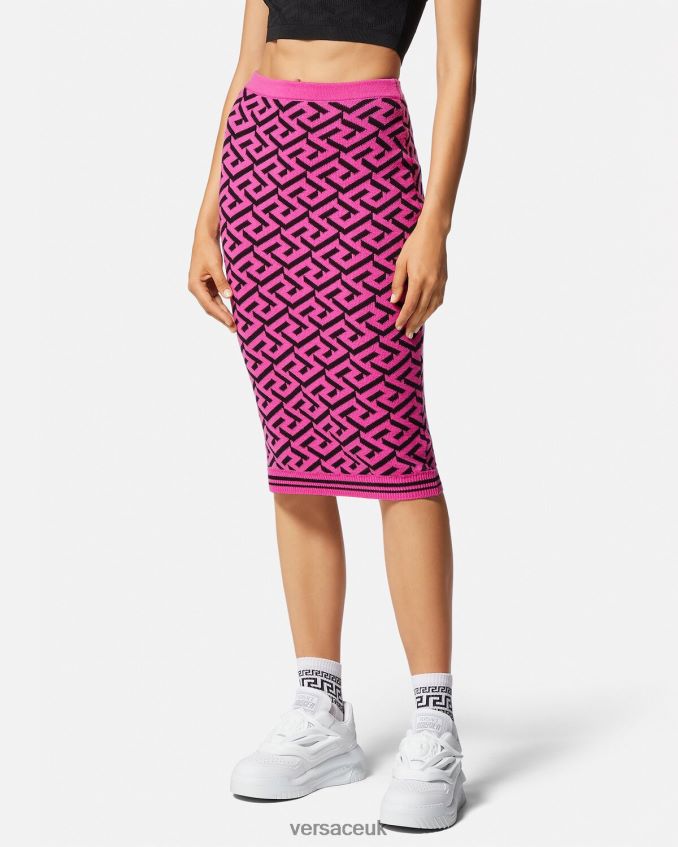 Women Versace La Greca Jacquard Midi Skirt 6D2D06180 Fuchsia Clothing