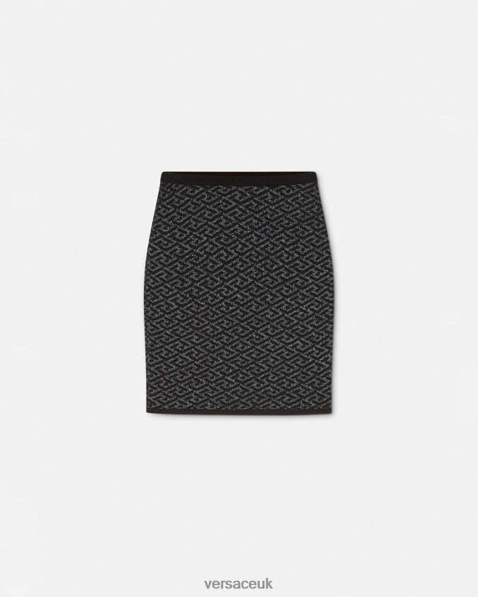 Women Versace La Greca Medusa Jacquard Knit Skirt 6D2D06179 Black Clothing
