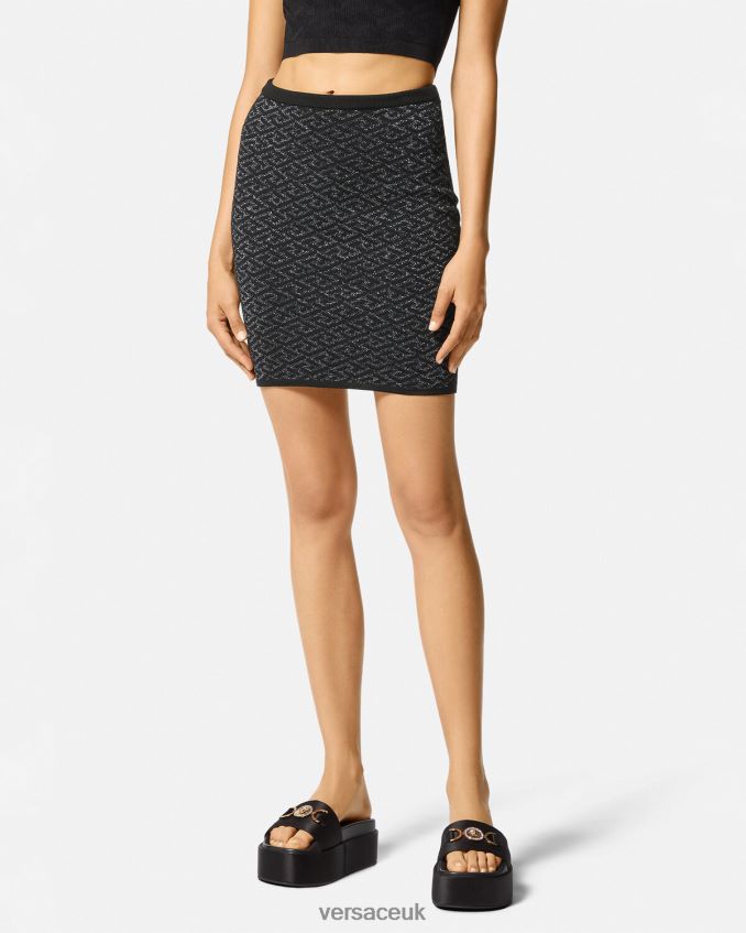 Women Versace La Greca Medusa Jacquard Knit Skirt 6D2D06179 Black Clothing