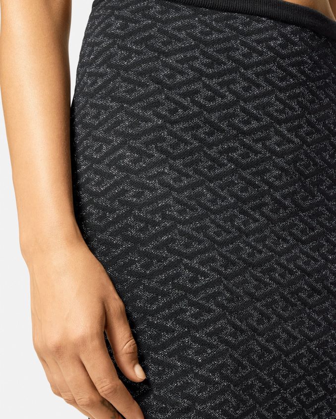 Women Versace La Greca Medusa Jacquard Knit Skirt 6D2D06179 Black Clothing