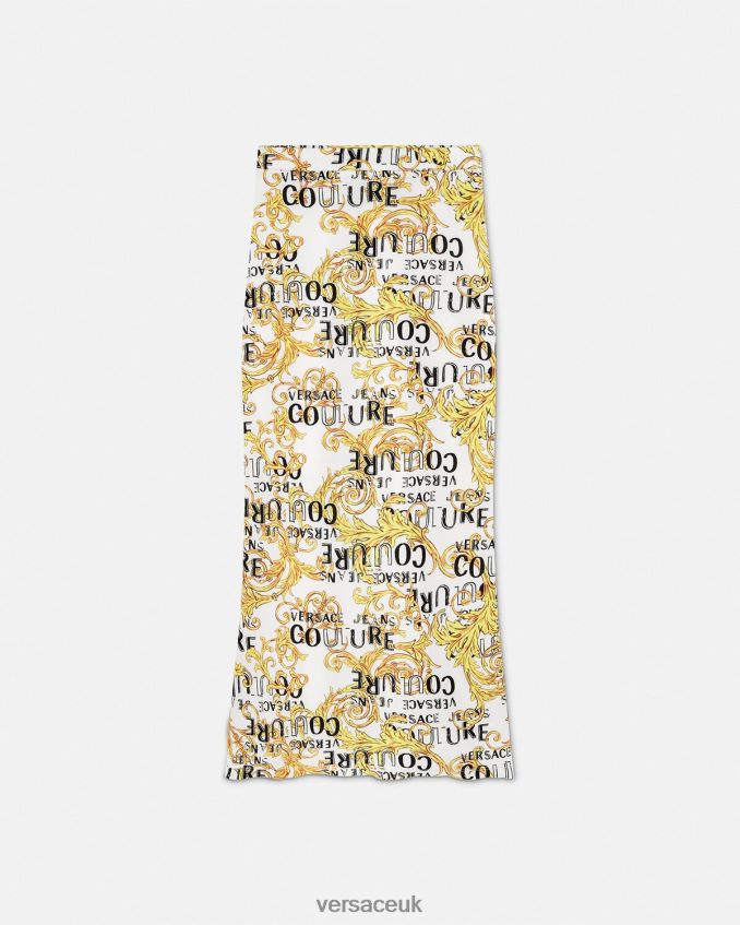 Women Versace Logo Couture Midi Skirt 6D2D062251 Gold & White Clothing