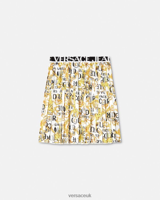 Women Versace Logo Couture Pleated Skirt 6D2D062248 Gold & White Clothing