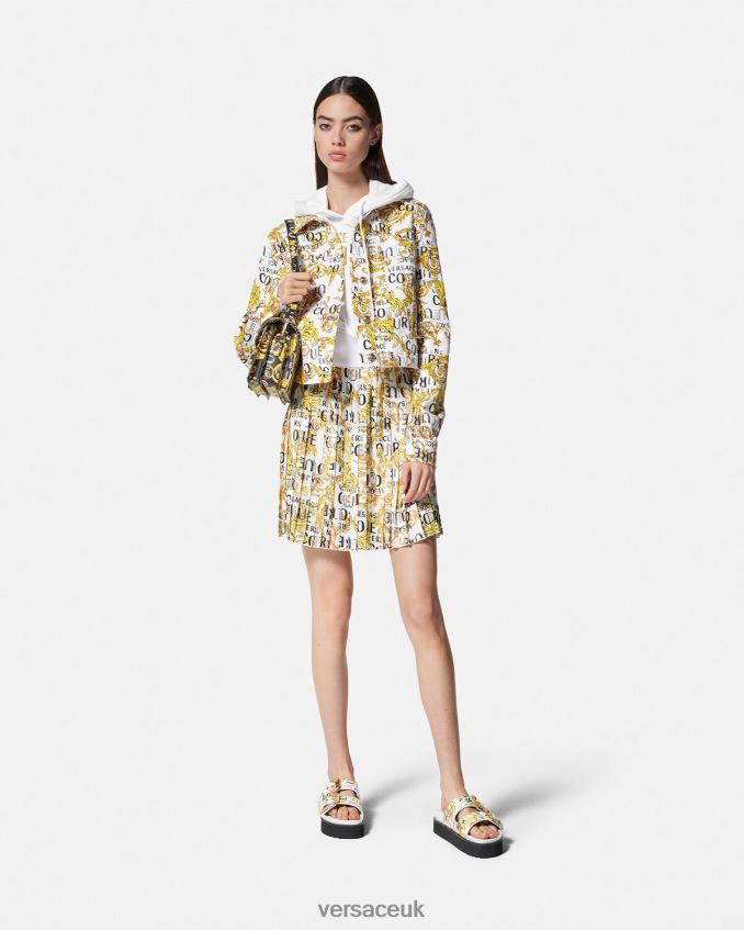 Women Versace Logo Couture Pleated Skirt 6D2D062248 Gold & White Clothing
