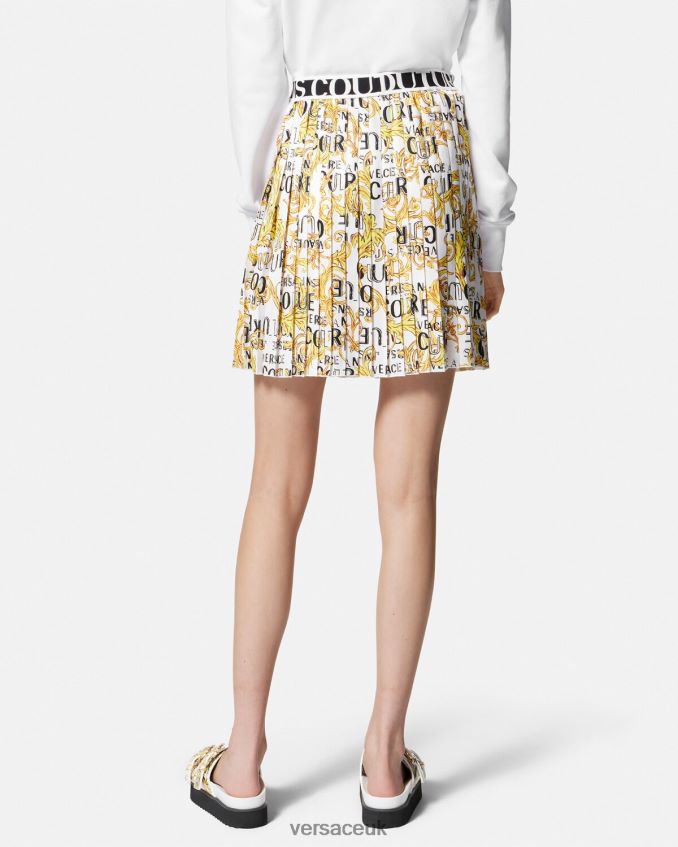 Women Versace Logo Couture Pleated Skirt 6D2D062248 Gold & White Clothing