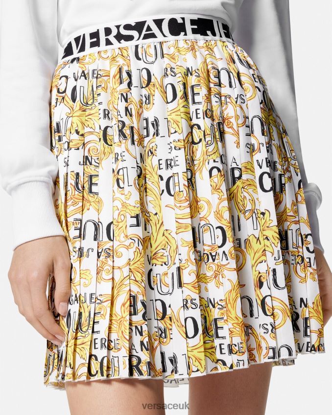 Women Versace Logo Couture Pleated Skirt 6D2D062248 Gold & White Clothing