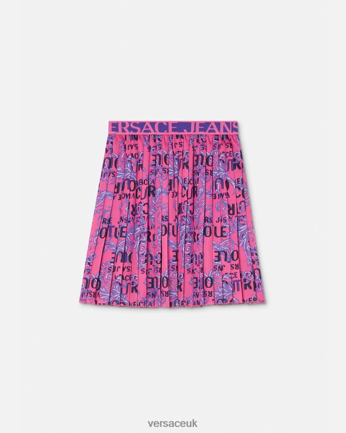 Women Versace Logo Couture Pleated Skirt 6D2D062249 Fuchsia Clothing