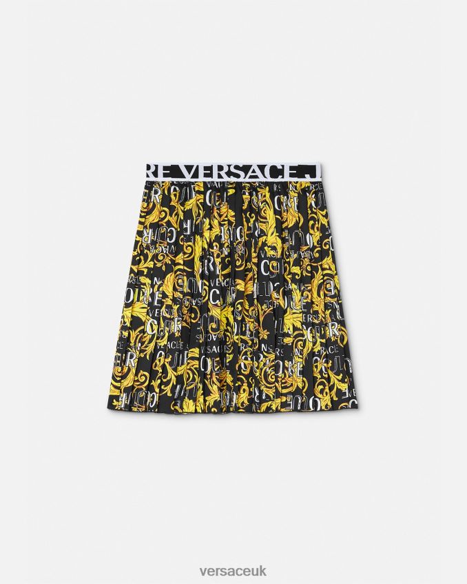 Women Versace Logo Couture Pleated Skirt 6D2D062250 Black & Gold Clothing