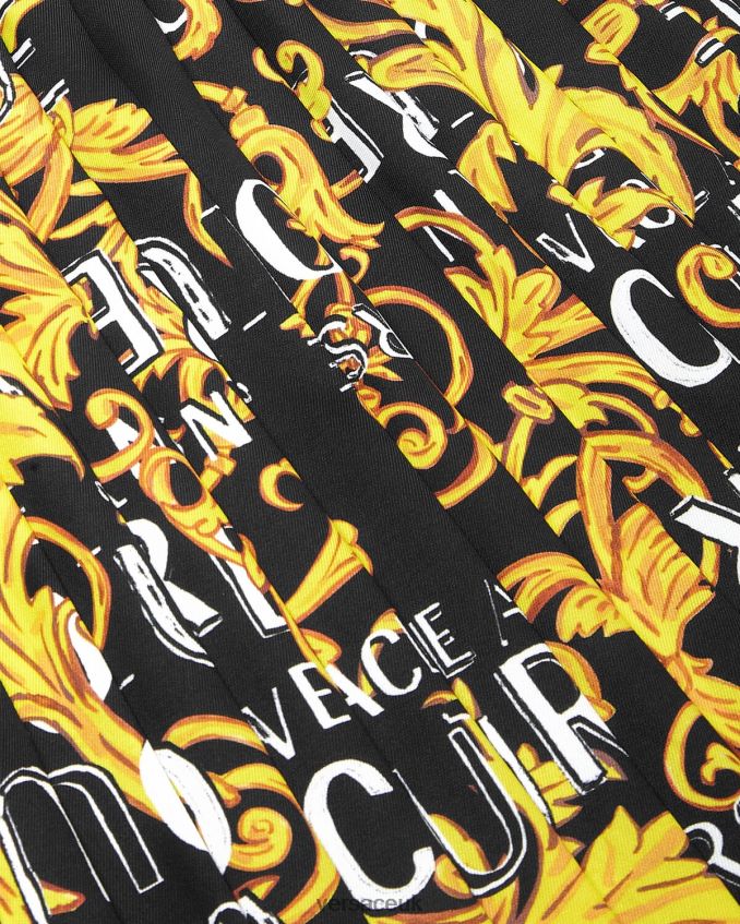 Women Versace Logo Couture Pleated Skirt 6D2D062250 Black & Gold Clothing