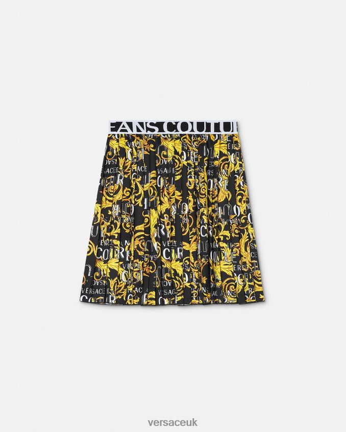 Women Versace Logo Couture Pleated Skirt 6D2D062250 Black & Gold Clothing