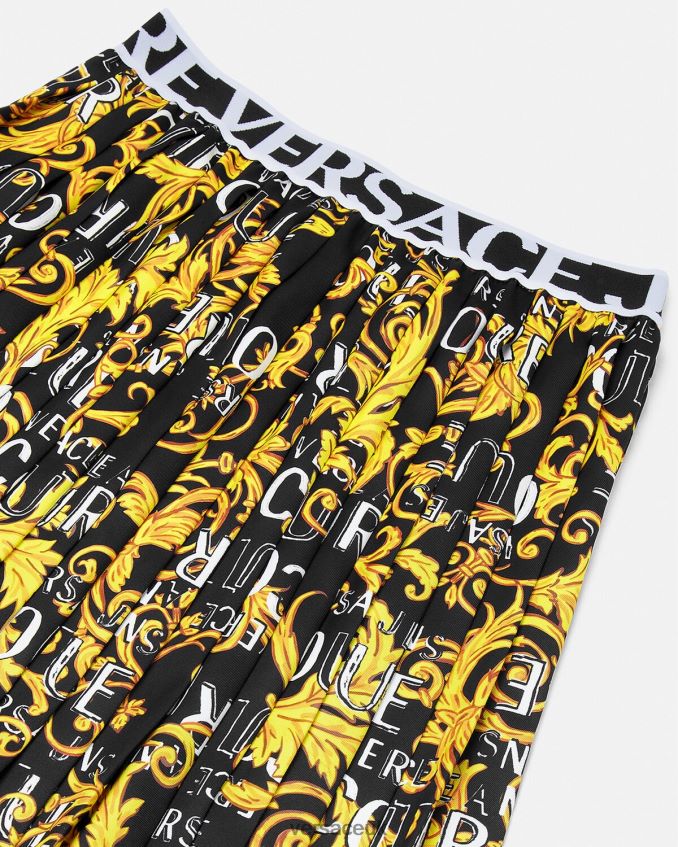 Women Versace Logo Couture Pleated Skirt 6D2D062250 Black & Gold Clothing
