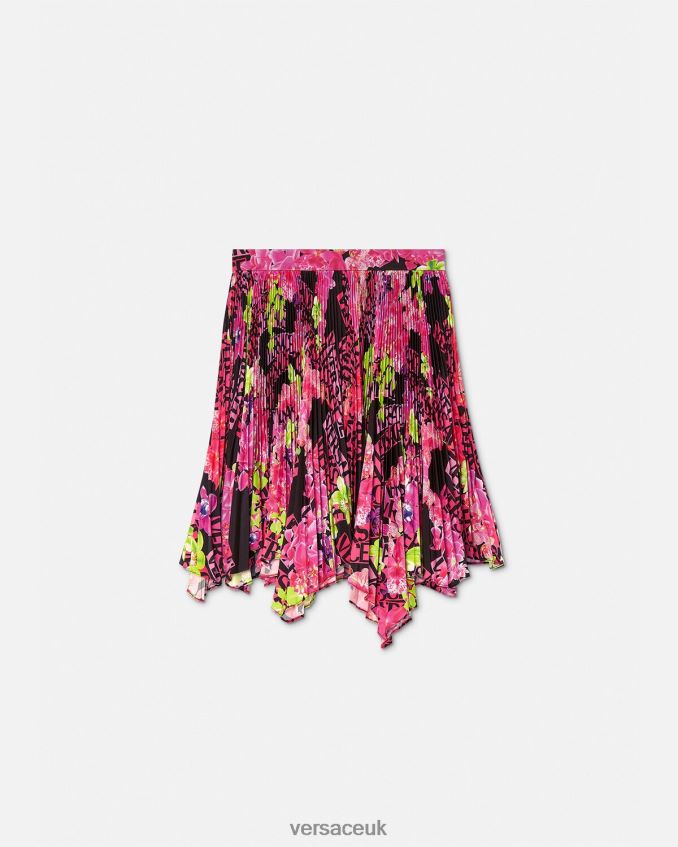 Women Versace Logo Orchid Pleated Skirt 6D2D06183 Black & Print Clothing