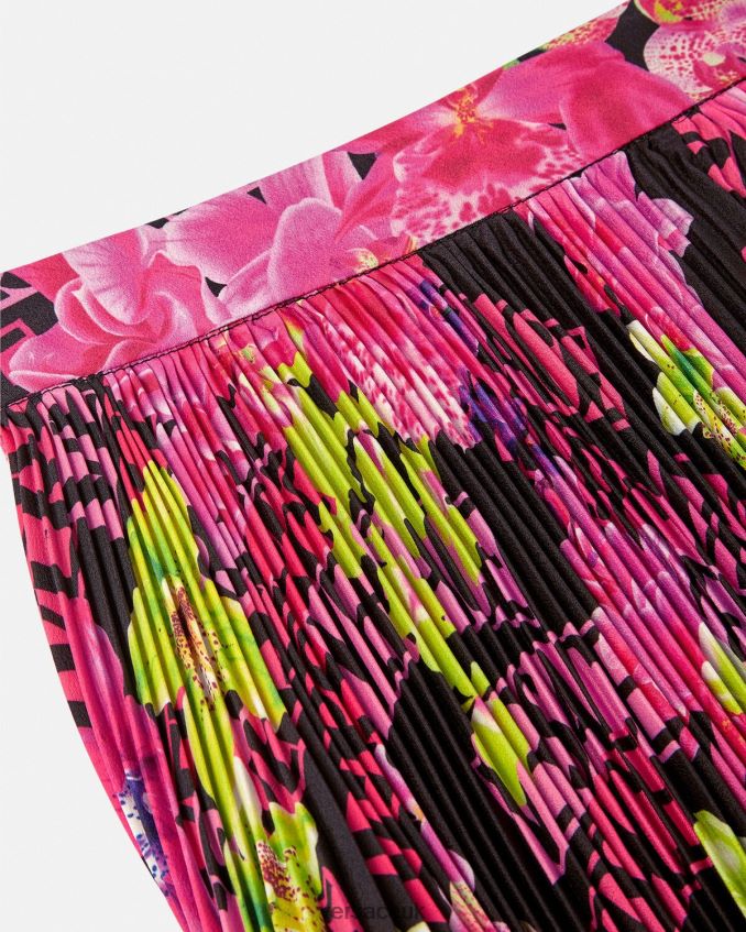 Women Versace Logo Orchid Pleated Skirt 6D2D06183 Black & Print Clothing