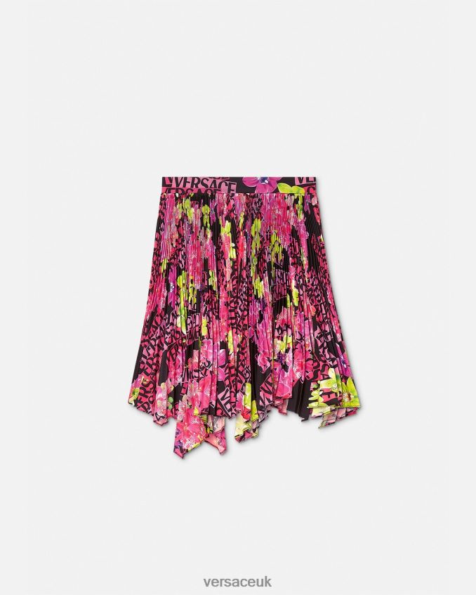 Women Versace Logo Orchid Pleated Skirt 6D2D06183 Black & Print Clothing