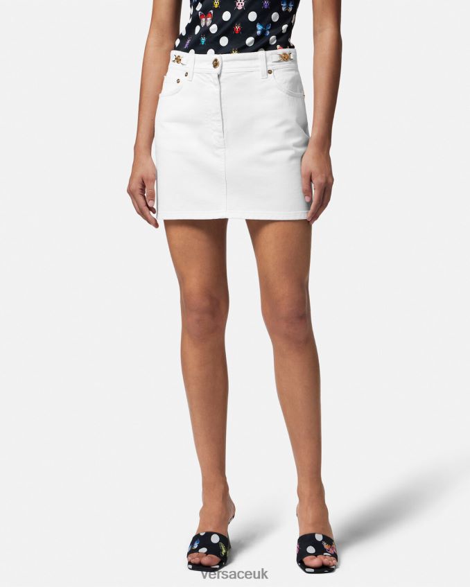 Women Versace Medusa \'95 Denim Mini Skirt 6D2D06161 White Clothing