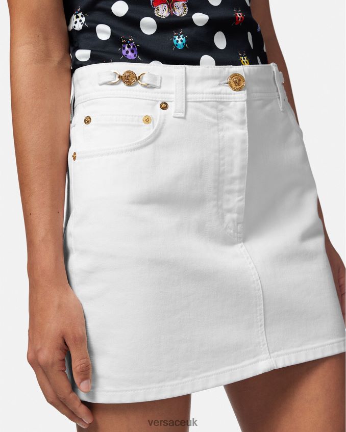 Women Versace Medusa \'95 Denim Mini Skirt 6D2D06161 White Clothing