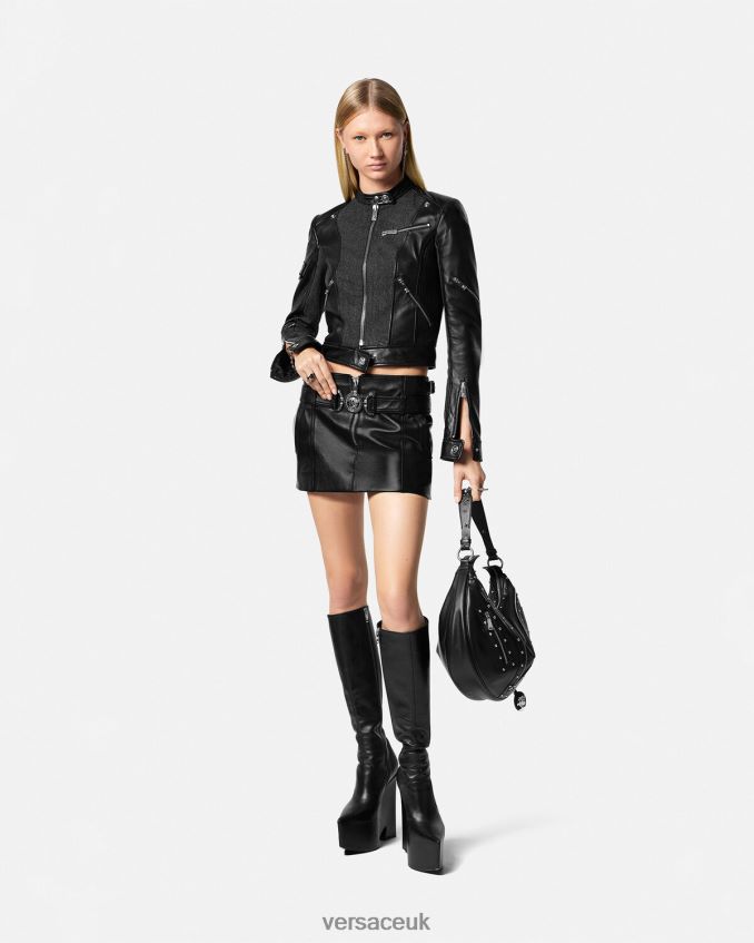 Women Versace Medusa \'95 Leather Mini Skirt 6D2D06175 Black Clothing