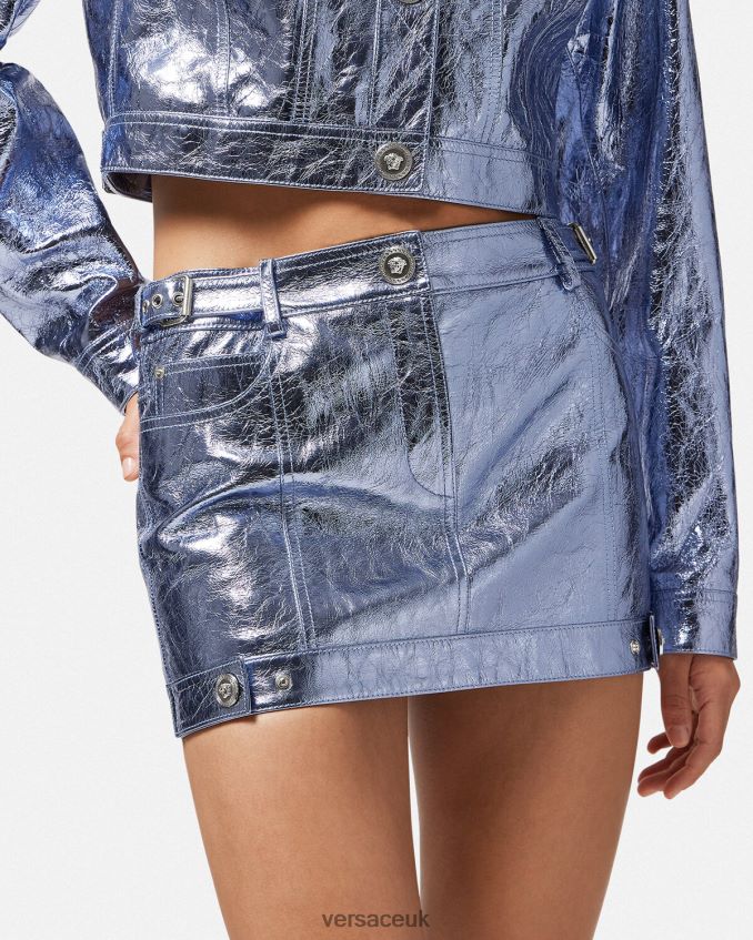 Women Versace Medusa Metallic Leather Mini Skirt 6D2D06160 Metallic Clothing
