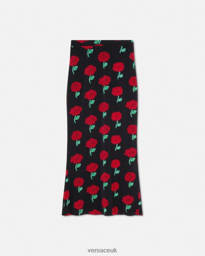 Women Versace Roses Midi Skirt 6D2D062180 Black Clothing