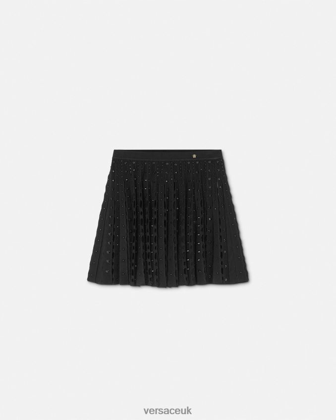 Women Versace Spiked Knit Pleated Mini Skirt 6D2D06184 Black Clothing