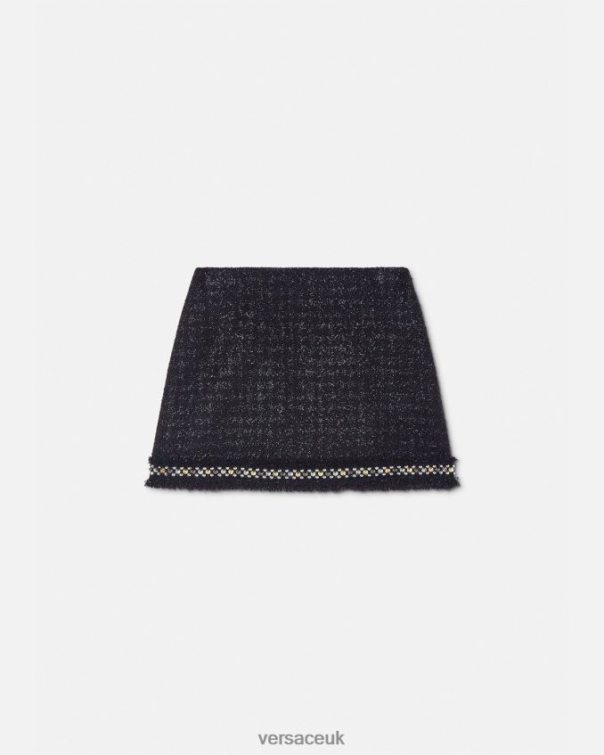 Women Versace Spiked Tweed Mini Skirt 6D2D06186 Black Clothing