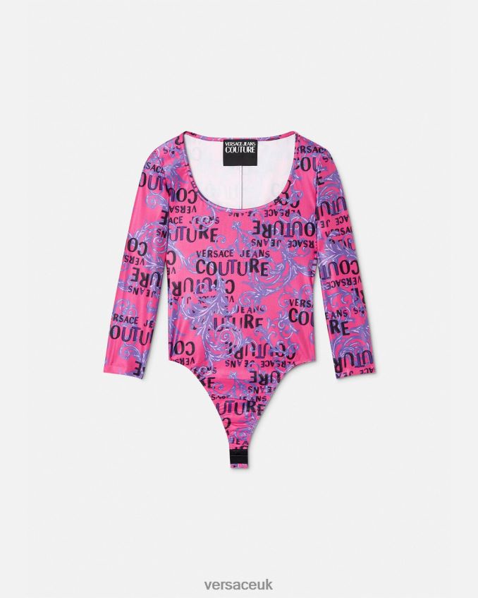Women Versace Logo Couture Bodysuit 6D2D062212 Fuchsia Clothing