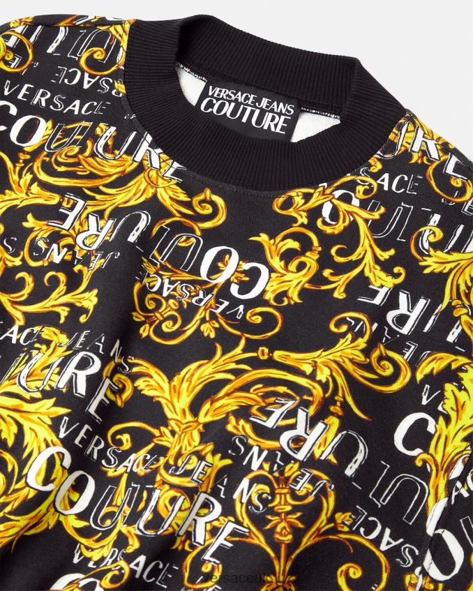 Women Versace Logo Couture Crop Sweatshirt 6D2D062224 Black & Gold Clothing
