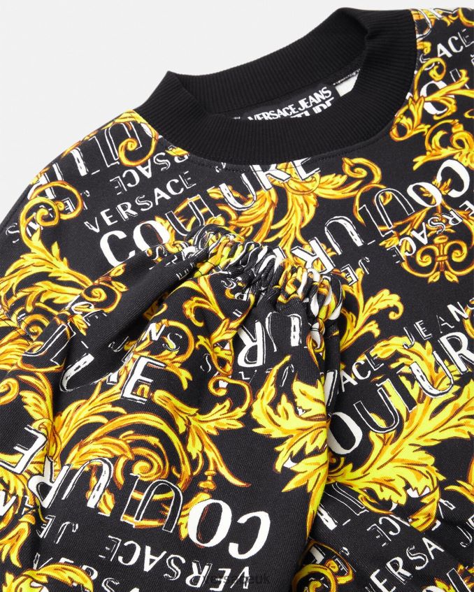 Women Versace Logo Couture Crop Sweatshirt 6D2D062224 Black & Gold Clothing
