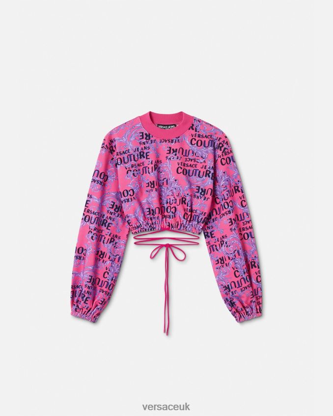 Women Versace Logo Couture Crop Sweatshirt 6D2D062226 Fuchsia Clothing