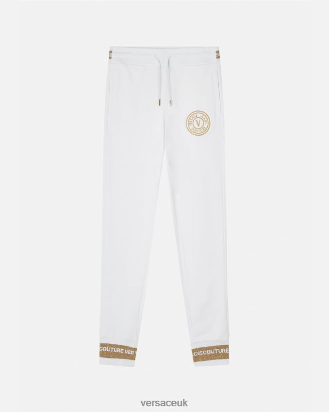Women Versace V-emblem Sweatpants 6D2D062245 Gold & White Clothing