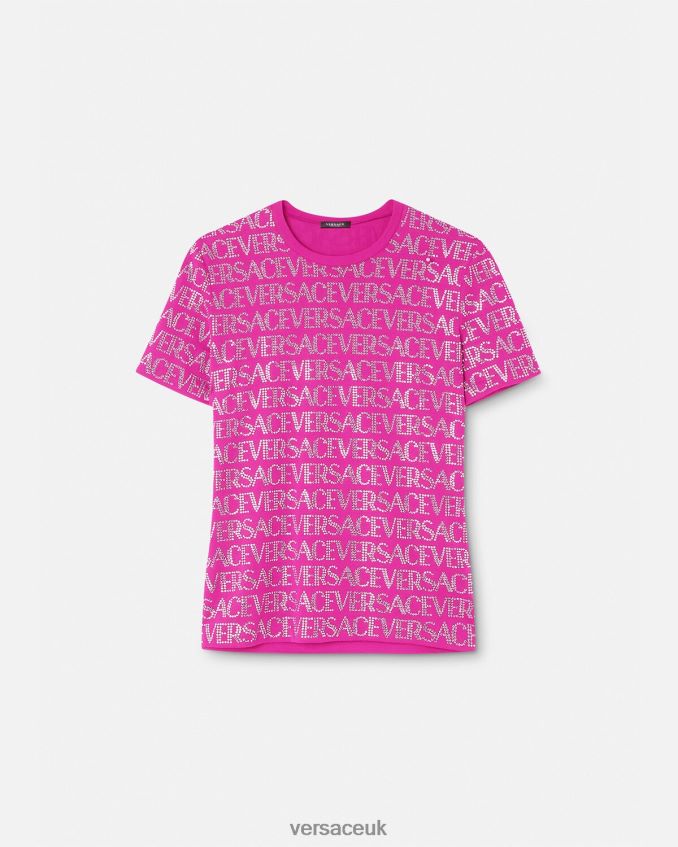 Women Versace Crystal Allover T-Shirt 6D2D06146 Fuchsia Clothing