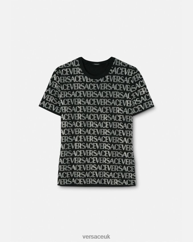Women Versace Crystal Allover T-Shirt 6D2D06147 Black Clothing