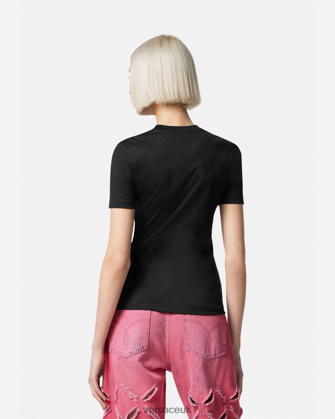 Women Versace Crystal Medusa Logo T-shirt 6D2D06153 Black & Pink Clothing