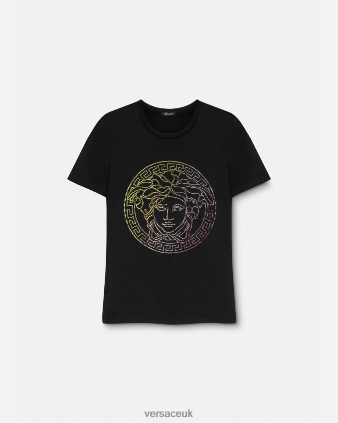 Women Versace Crystal Medusa T-Shirt 6D2D06141 Black Clothing