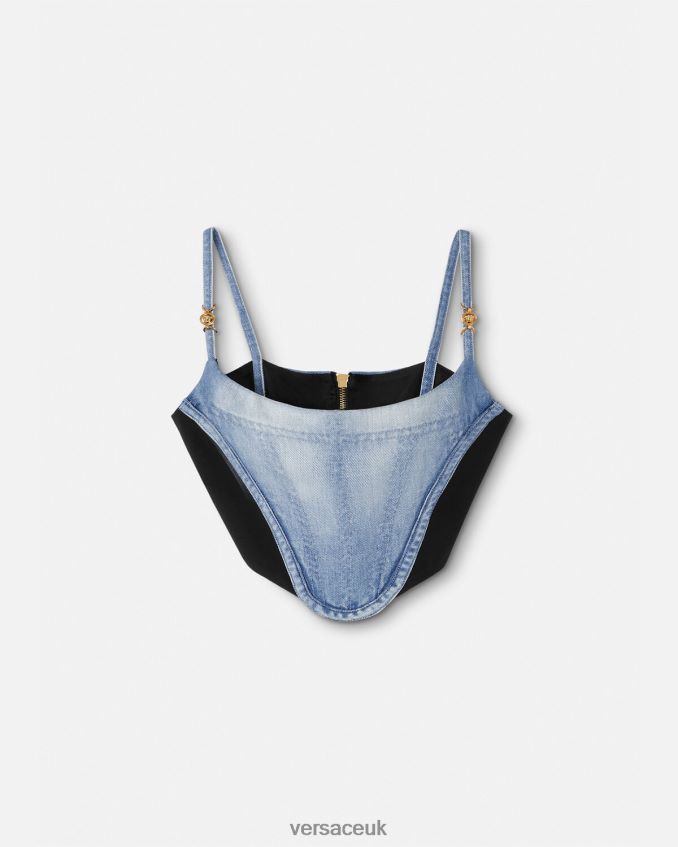 Women Versace Denim Corset Top 6D2D06228 Light Blue Clothing