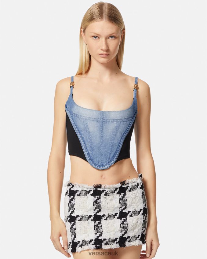 Women Versace Denim Corset Top 6D2D06228 Light Blue Clothing