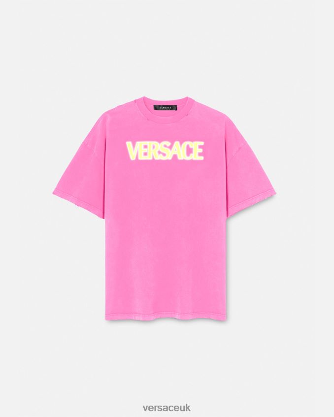 Women Versace Distressed Logo T-shirt 6D2D06152 Pink Clothing