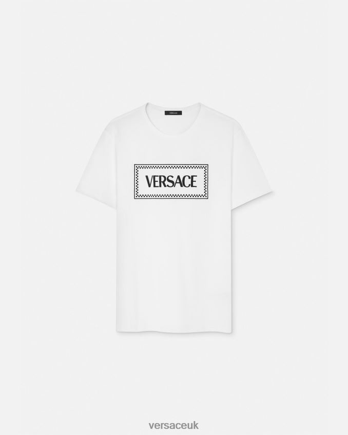 Women Versace Embroidered Logo T-Shirt 6D2D06136 Black & White Clothing