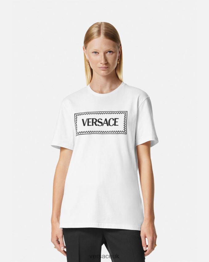 Women Versace Embroidered Logo T-Shirt 6D2D06136 Black & White Clothing