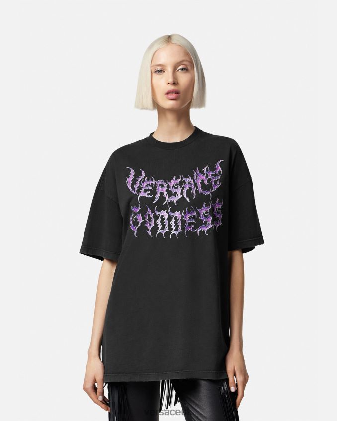 Women Versace Goddess Oversized T-Shirt 6D2D06150 Black Clothing