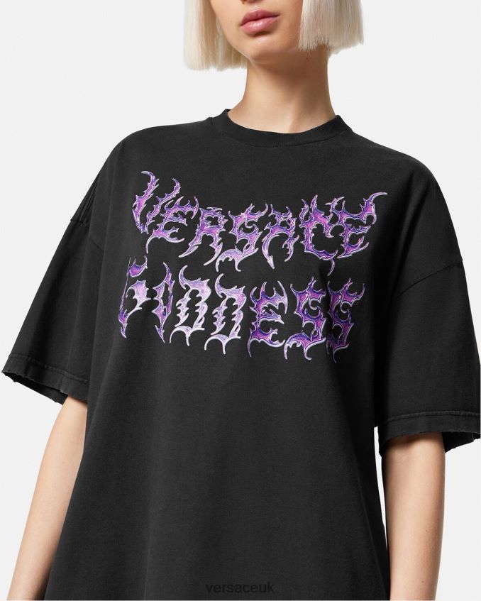 Women Versace Goddess Oversized T-Shirt 6D2D06150 Black Clothing