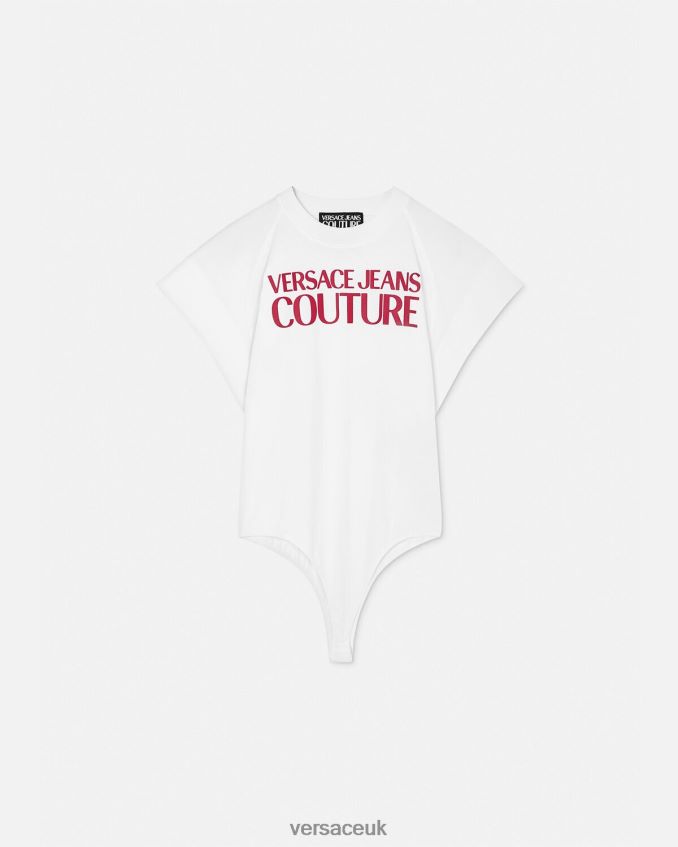 Women Versace Logo Bodysuit T-Shirt 6D2D062162 White Clothing