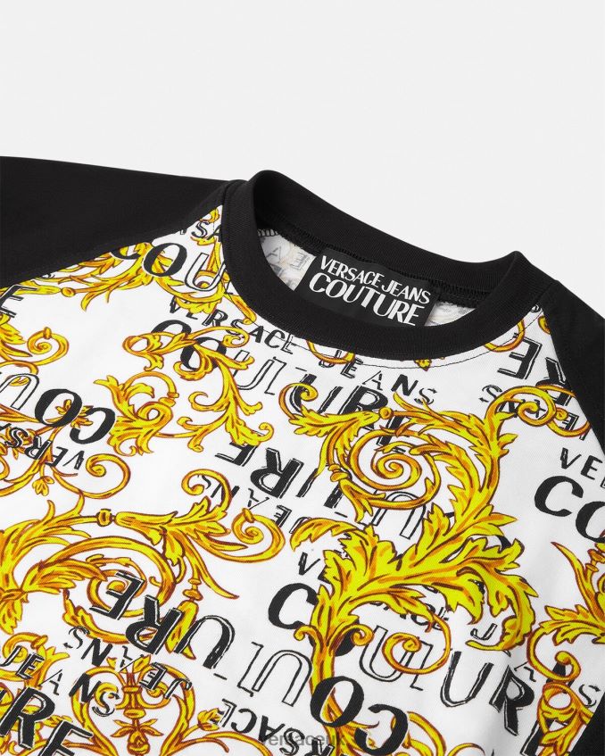 Women Versace Logo Couture Bodysuit T-Shirt 6D2D062207 Gold & White Clothing