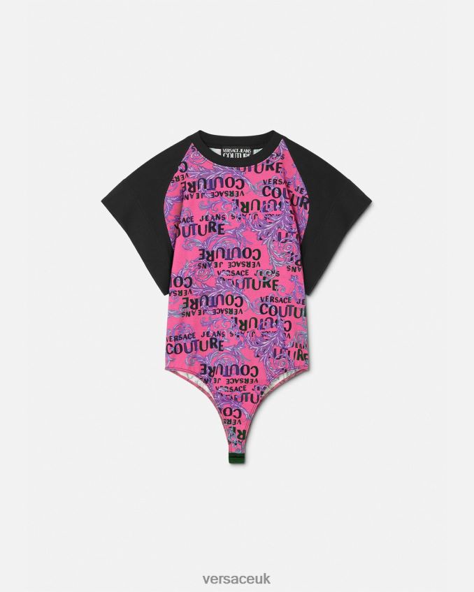 Women Versace Logo Couture Bodysuit T-Shirt 6D2D062209 Fuchsia Clothing