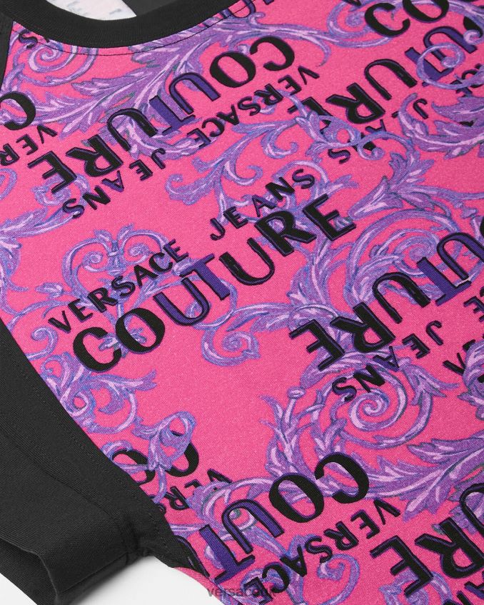 Women Versace Logo Couture Bodysuit T-Shirt 6D2D062209 Fuchsia Clothing