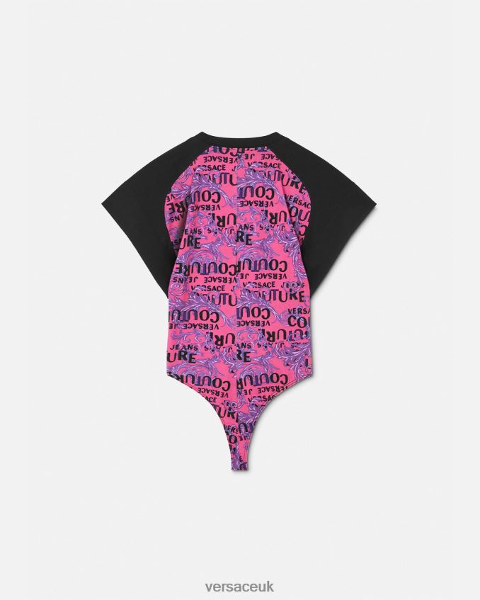 Women Versace Logo Couture Bodysuit T-Shirt 6D2D062209 Fuchsia Clothing