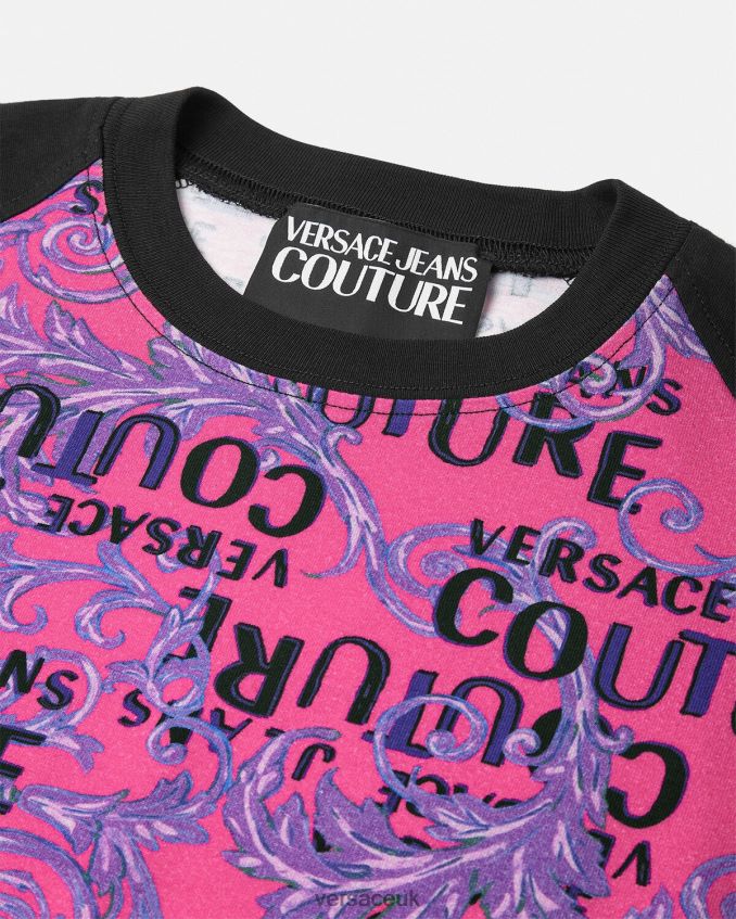 Women Versace Logo Couture Bodysuit T-Shirt 6D2D062209 Fuchsia Clothing