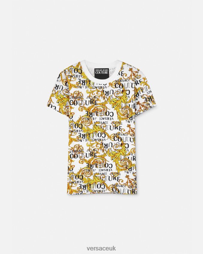 Women Versace Logo Couture T-Shirt 6D2D062223 Gold & White Clothing