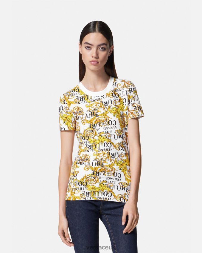 Women Versace Logo Couture T-Shirt 6D2D062223 Gold & White Clothing