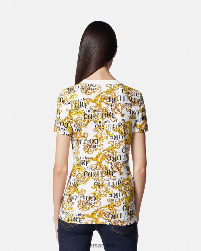 Women Versace Logo Couture T-Shirt 6D2D062223 Gold & White Clothing