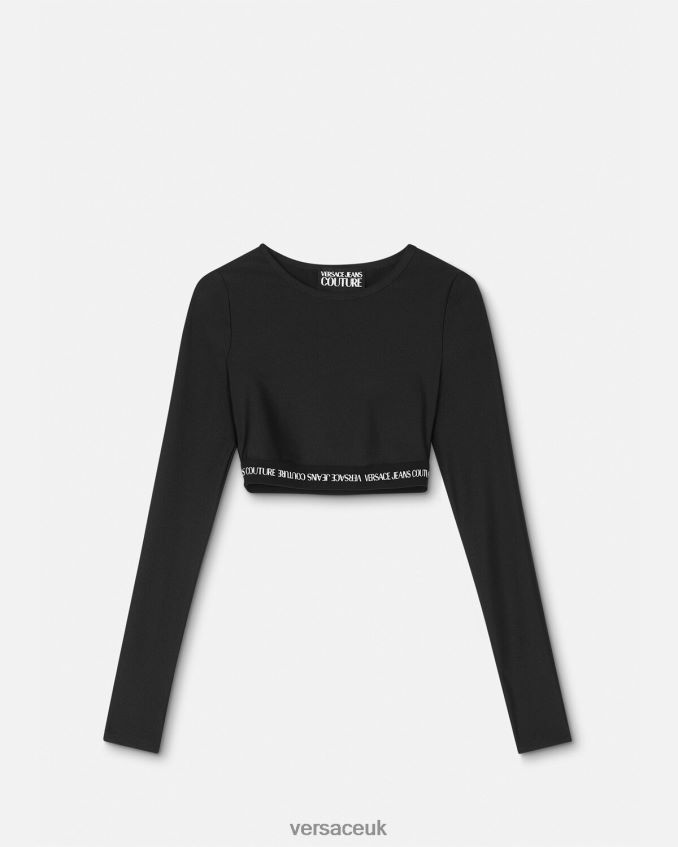 Women Versace Logo Crop Long-Sleeved T-Shirt 6D2D062153 Black Clothing